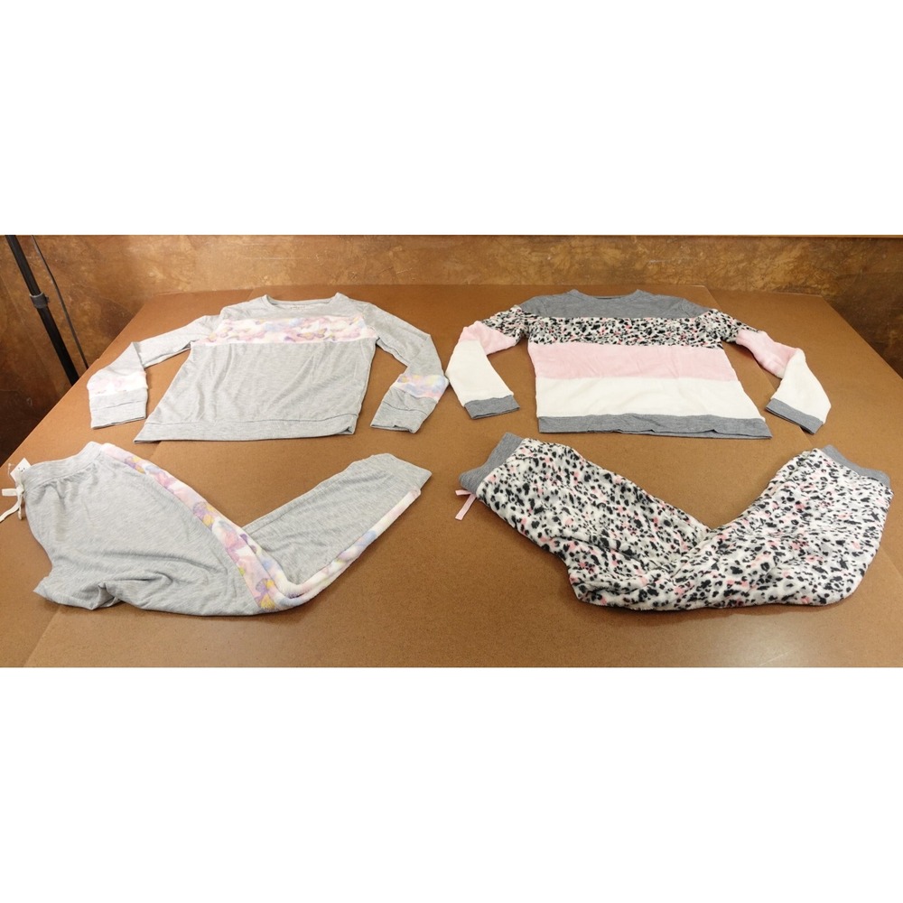 BCBG Girls Large (14/16) Gray Pink Animal Print Fleece 4 Piece Pajama Set NWT
